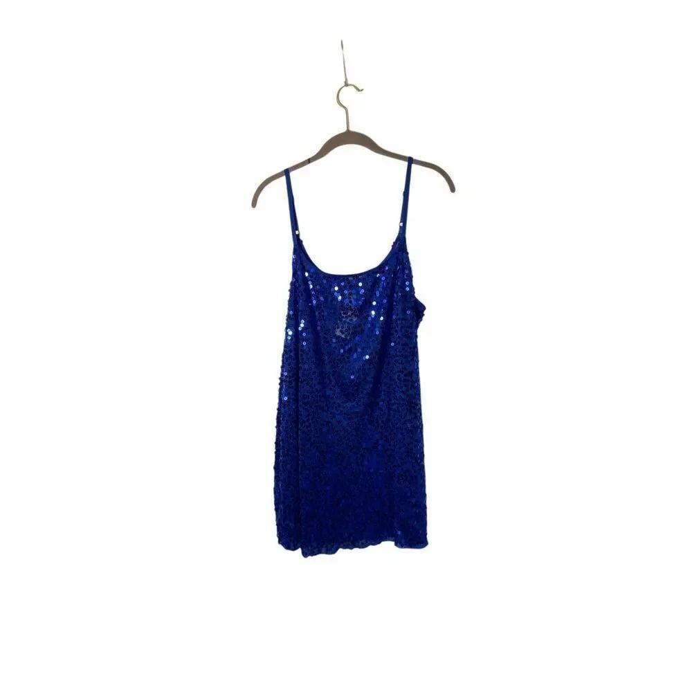 NWT Deb Y2K, plus size royal blue sequin, sheer tank top 3X